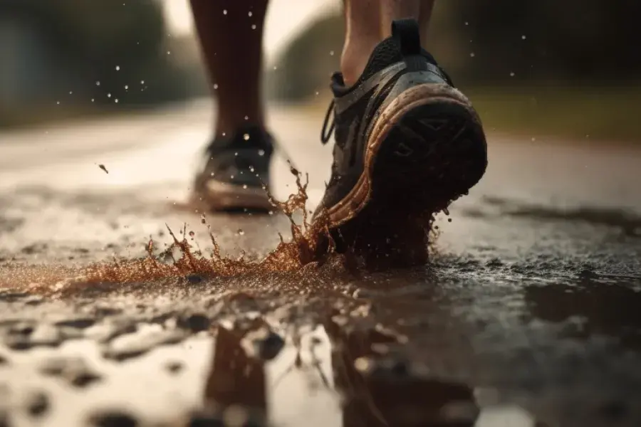 running through mud