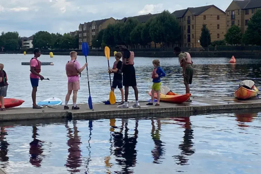 Young People on a pontoon before Kayaking with NDFH