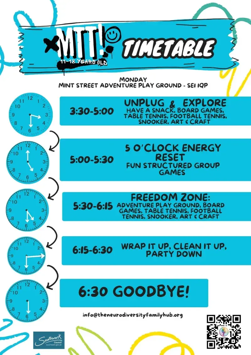 Monday Time Table for MTT - My Tribe Teen 