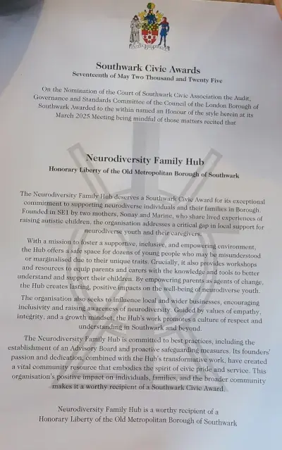 Southwark Civic Ward Letter to The Neurodiversity Family Hub